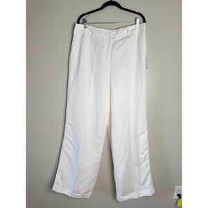 Calvin Klein Size 16 White Linen Blend Lined Wide Leg Suit Trousers NWT S53PA461